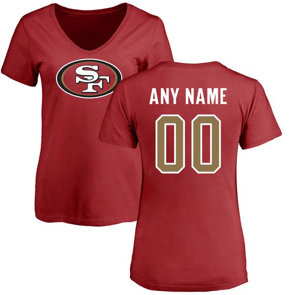 Women San Francisco 49ers NFL Pro Line Red Any Name and Number Logo Custom Slim Fit T-Shirt->nfl t-shirts->Sports Accessory